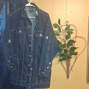 New Look Men's Dark Blue Distressed Jacket
